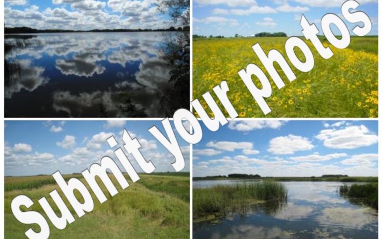 4 landscape photos with "submit your photos" text diagonal across